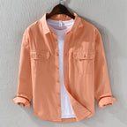 Classic Cotton Shirt For Men Long Sleeve Button Up Peach