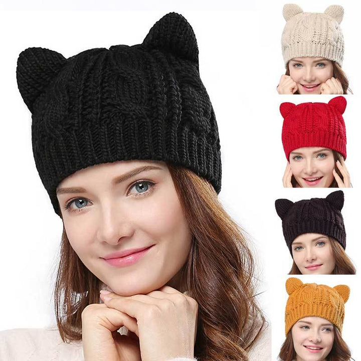 Gorro tejido a mano con orejas de gato 3D lindo para uso en invierno