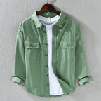 Classic Cotton Shirt For Men Long Sleeve Button Up Green