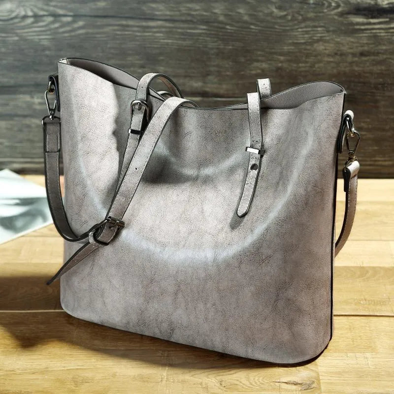 Vintage Leather Shoulder Bag For Women Elegant And Durable Light Gray