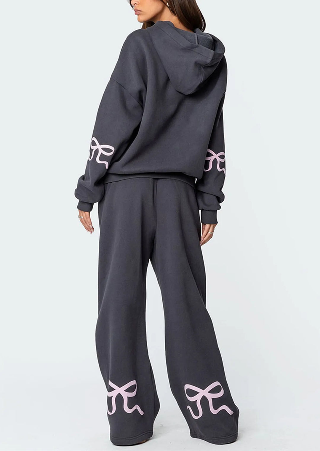 Women’s 2-Piece Bow Print Hoodie & Wide Leg Pants Set-MODAUTLET