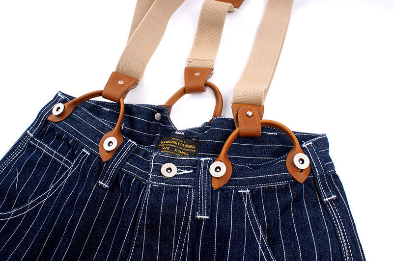 Men's Vintage Striped Straight Denim Suspender Overalls