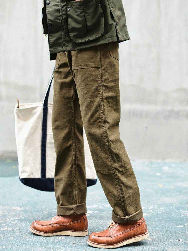 Men's Straight Casual Pants Inspired by Military Fatigue Style