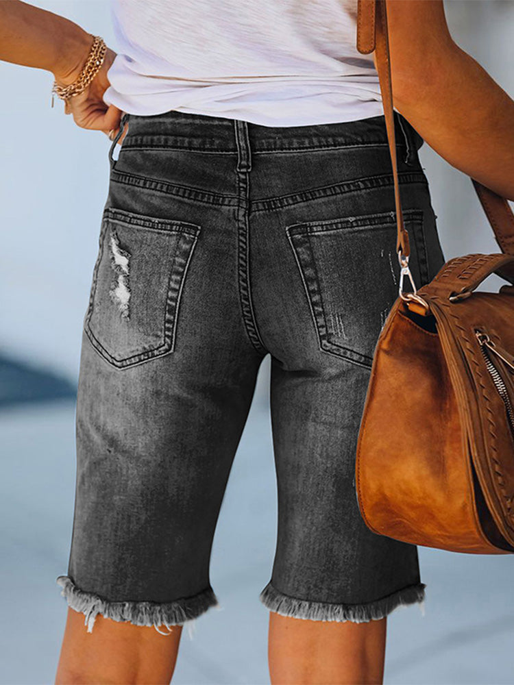 Women's Distressed Ripped Raw Hem Stretchy Denim Shorts