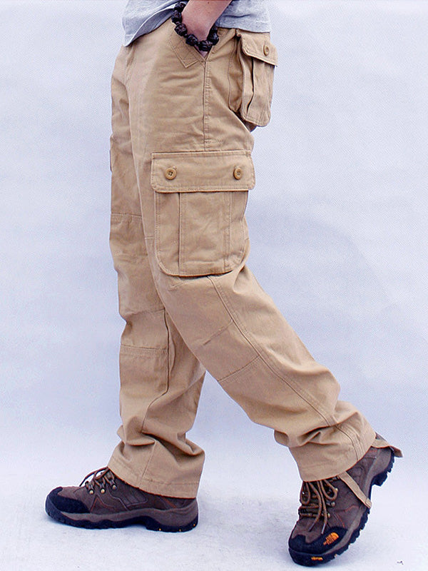 Men's Casual Straight Cargo Pants with 6 Pockets