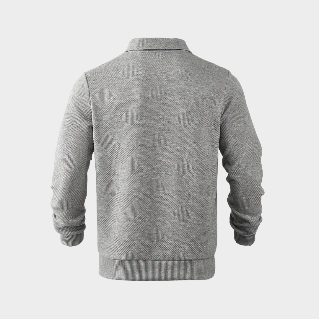 Men's Textured Knit Half-Zip Collared Sweatshirt