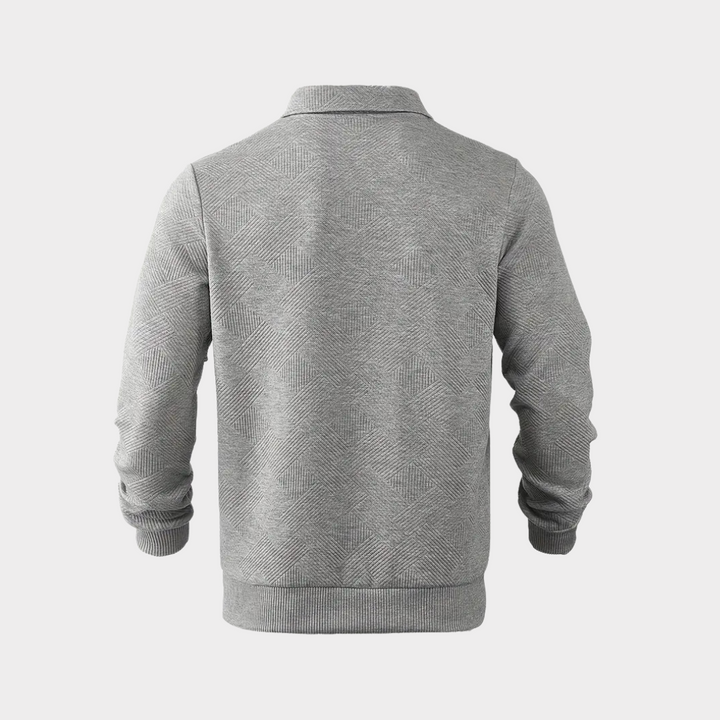Men's Textured Knit Half-Zip Collared Sweatshirt