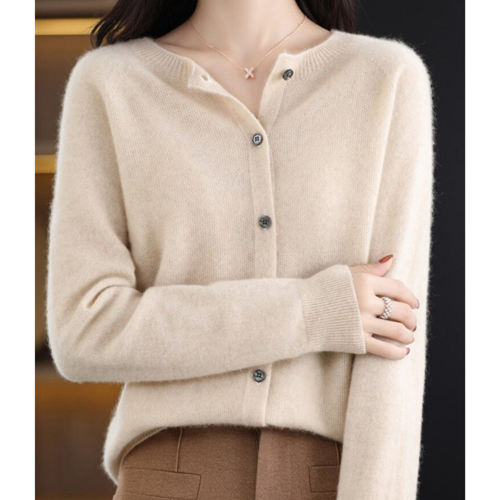 Cozy Cashmere Blend Wool Cardigan for Women Khaki