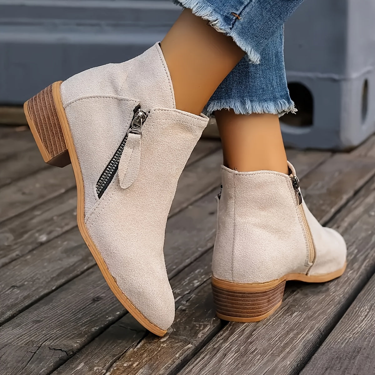 Women's Chic Side-Zip Boots Beige