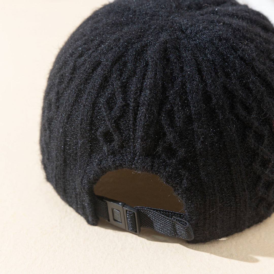 Gorro Feminino de Lã Tricotada Quente Cor Sólida Placa Leve