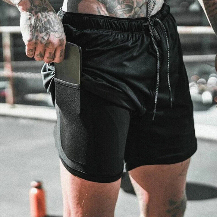 Mens Quick Dry 2 In 1 Running Shorts With Phone Pocket-MODAUTLET