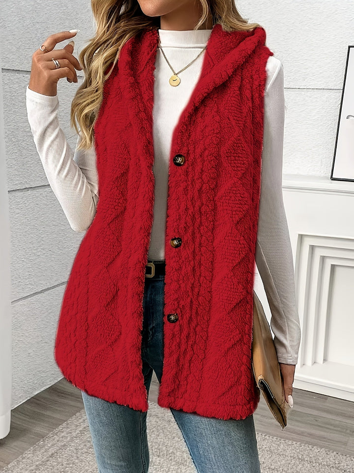 Gilet douillet sans manches à capuche pour femme