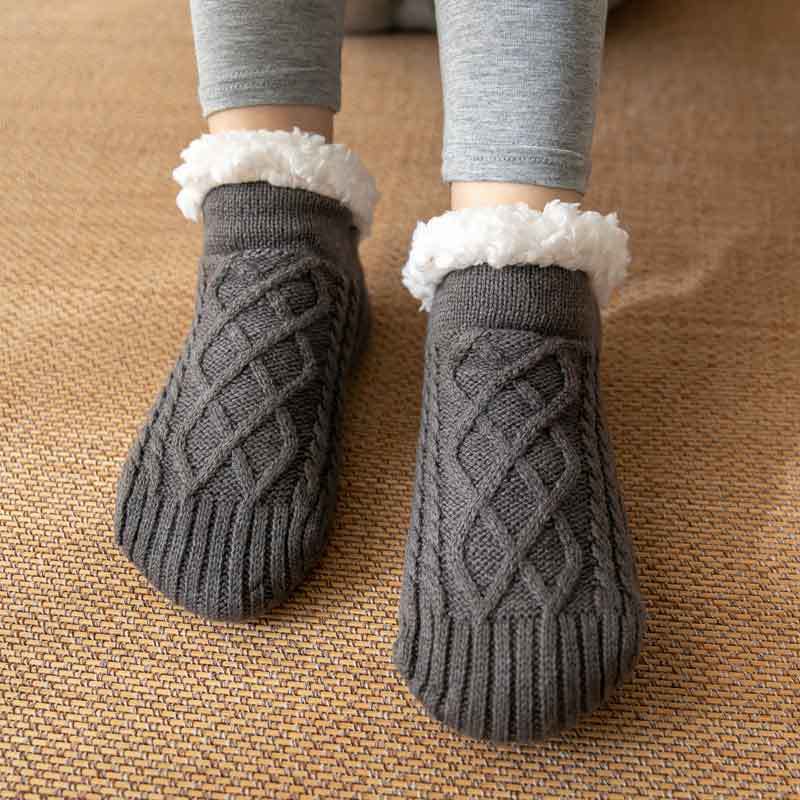 Cozy Non-Slip Plush Knitted Floor Socks for Women - Warm Winter Home Essentials Dark gray