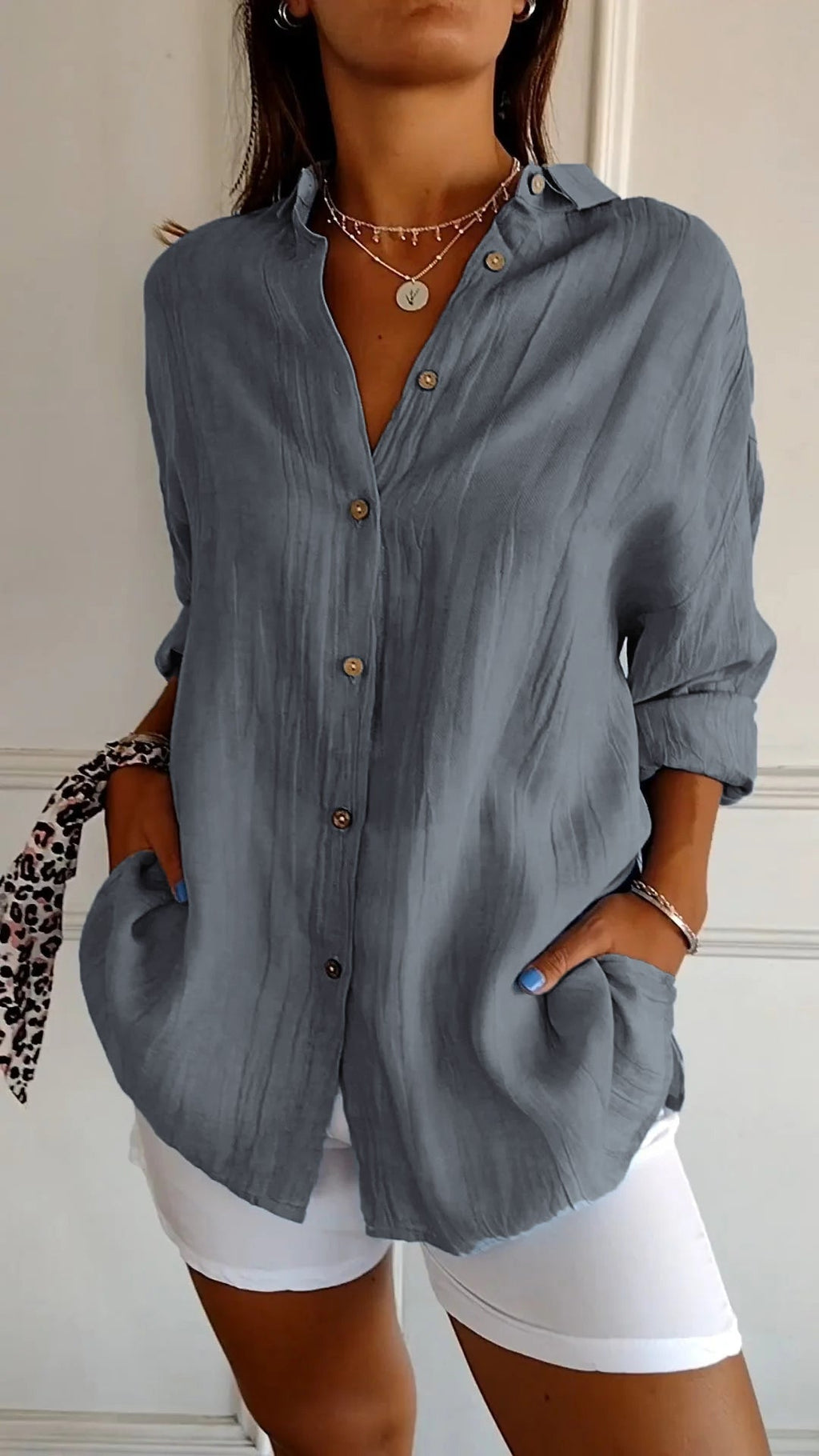 Women's Elegant Oversized Blouse Gray