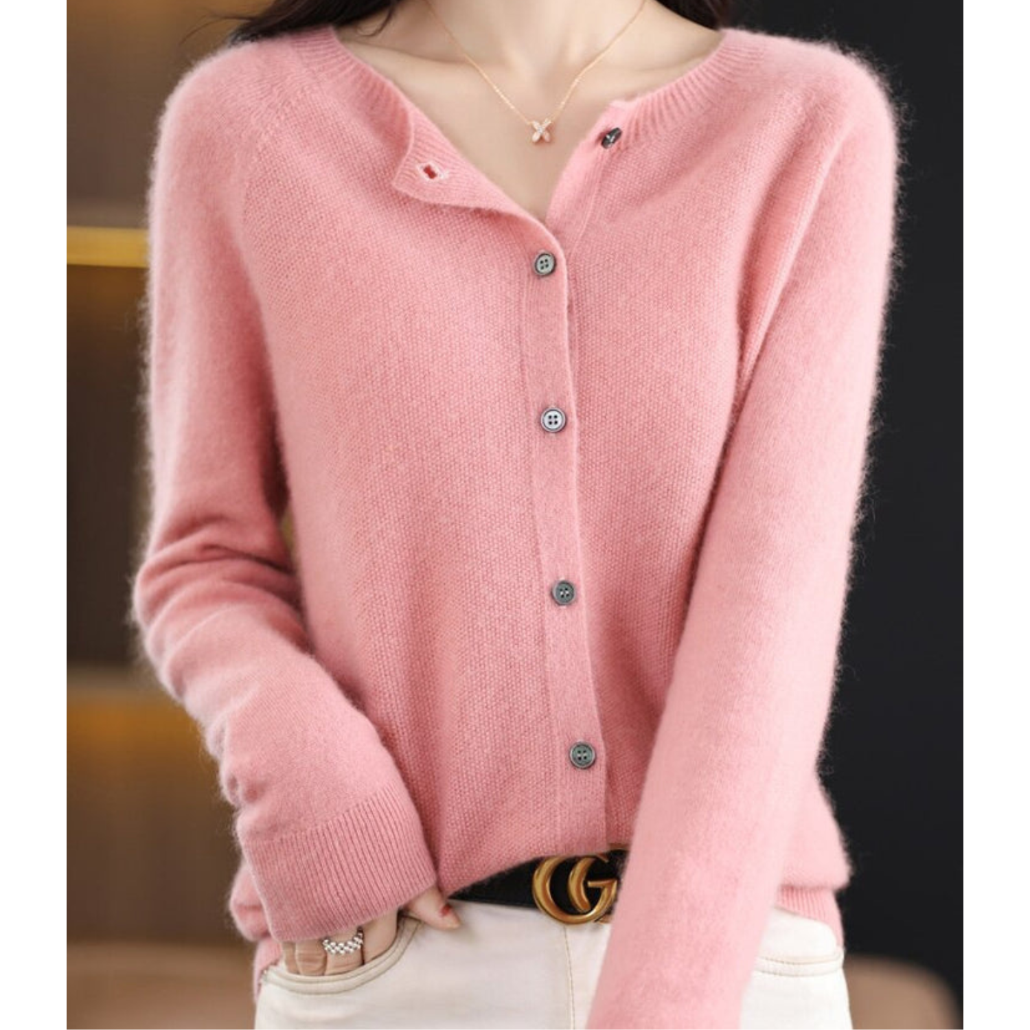 Cozy Cashmere Blend Wool Cardigan for Women Light pink