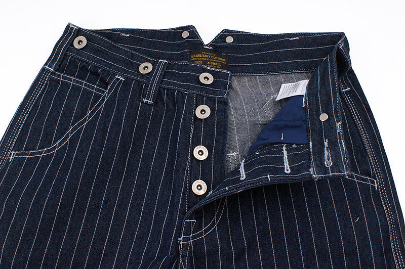 Men's Vintage Striped Straight Denim Suspender Overalls