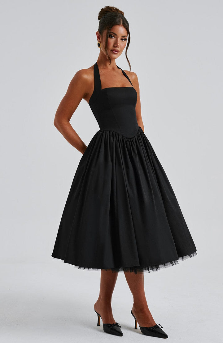 Ariana | Women's Halter Midi Dress for Wedding Guests