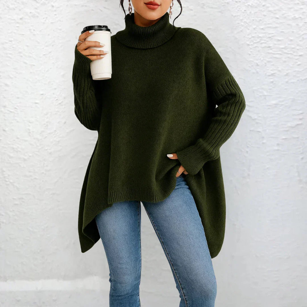Womens Loose Fit Turtleneck Sweater Green