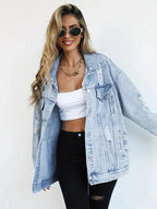 Oversized Denim Jacket Women – Olivia Trendy Jacket Lightblue