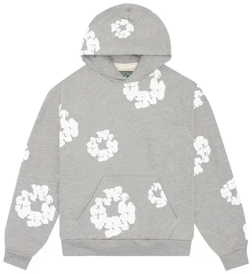 Printed Denim-Style Hoodie – Unisex Streetwear Sweatshirt Gray