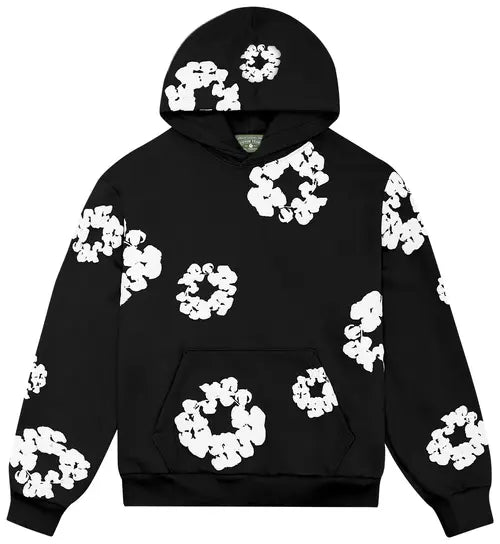 Printed Denim-Style Hoodie – Unisex Streetwear Sweatshirt Black