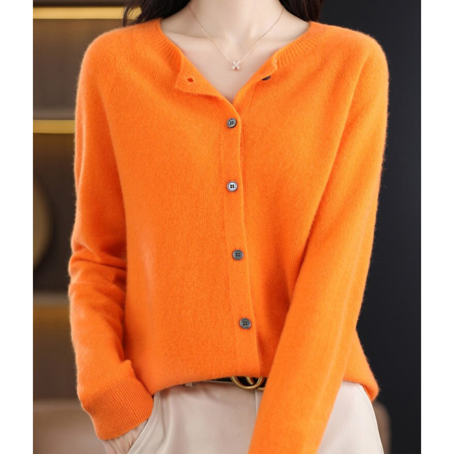 Cozy Cashmere Blend Wool Cardigan for Women Orange