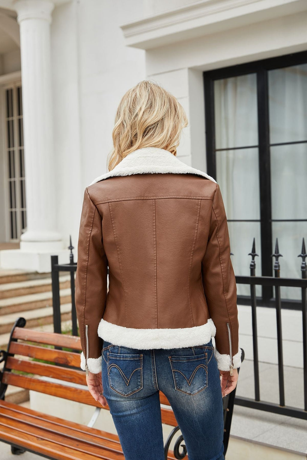 Womens Eco Leather Winter Jacket With Plush Fleece Lining