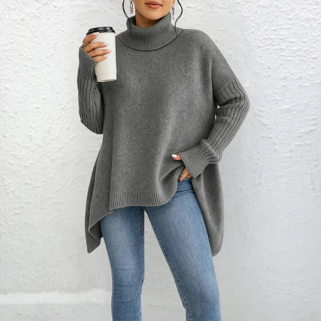 Womens Loose Fit Turtleneck Sweater Dark Gray