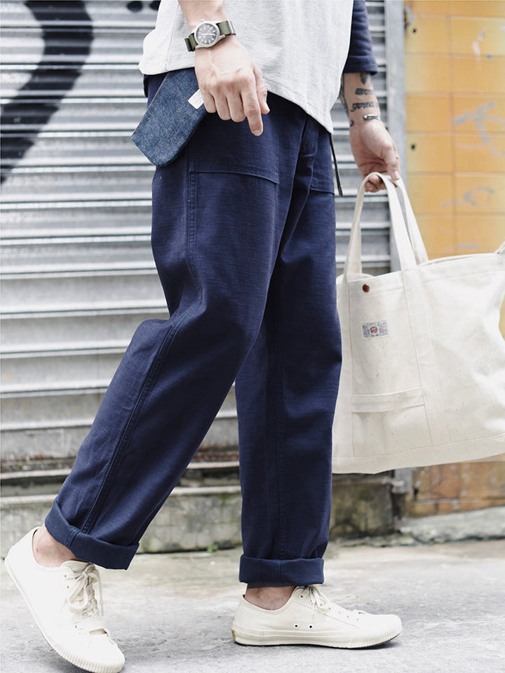 Men's Straight Casual Pants Inspired by Military Fatigue Style