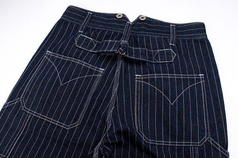 Men's Vintage Striped Straight Denim Suspender Overalls