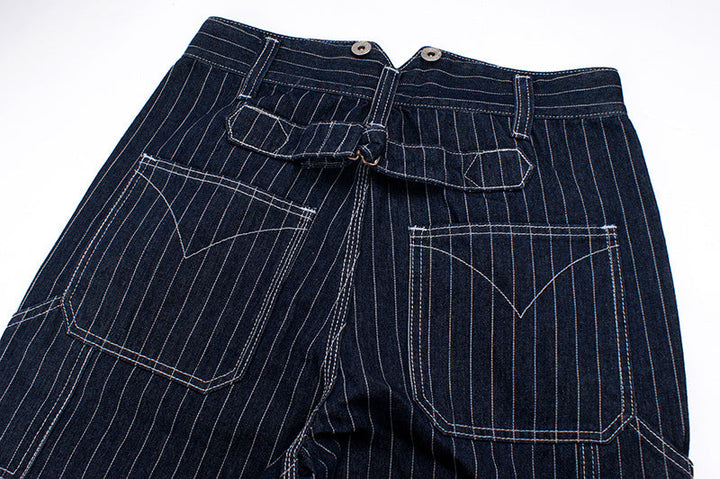 Men's Vintage Striped Straight Denim Suspender Overalls