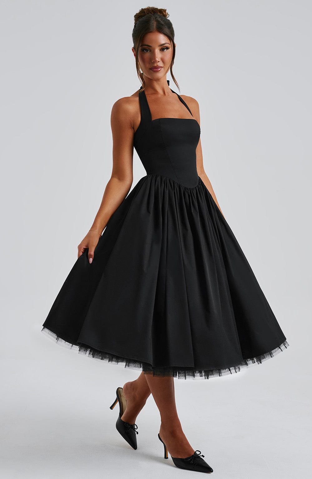 Ariana | Women's Halter Midi Dress for Wedding Guests