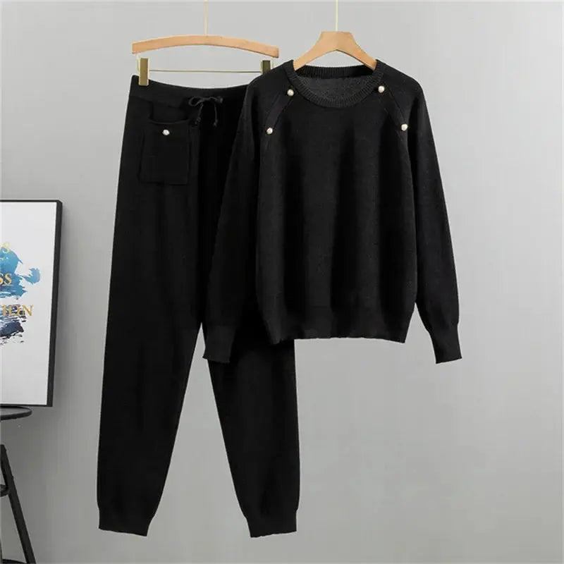 Luxe Pearl Knit Set Black