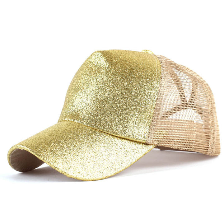 Gorra de béisbol snapback con cola de caballo y lentejuelas para estilo hip-hop