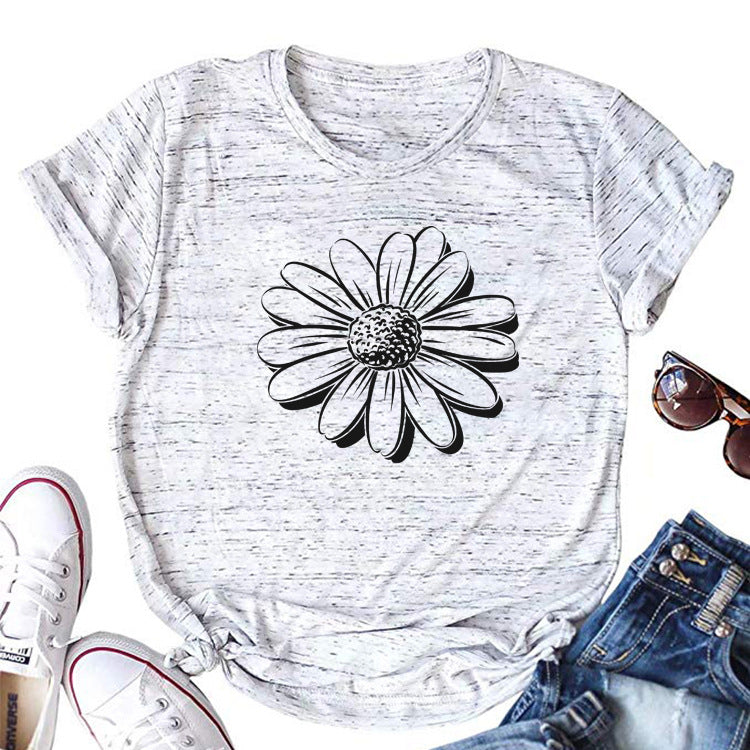 Damen T-Shirt mit Sonnenblumenblüten-Grafikdruck