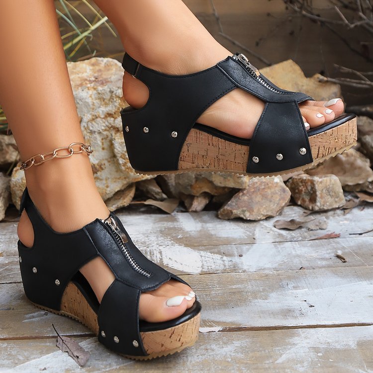 Women's Zipper Wedge Sandals for Summer