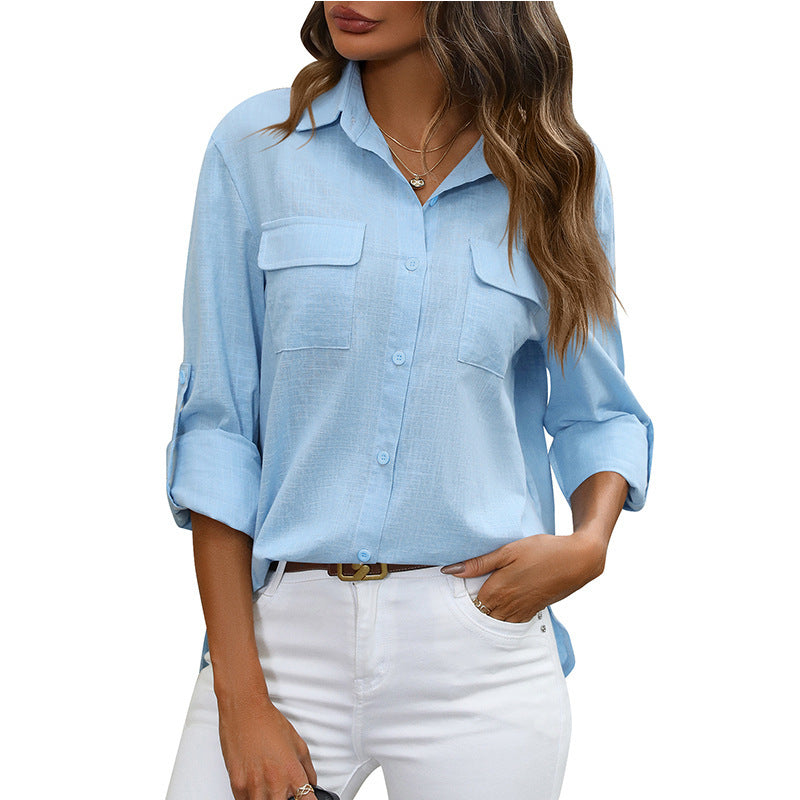 Women's Everyday Comfort Pocket Blouse Blue
