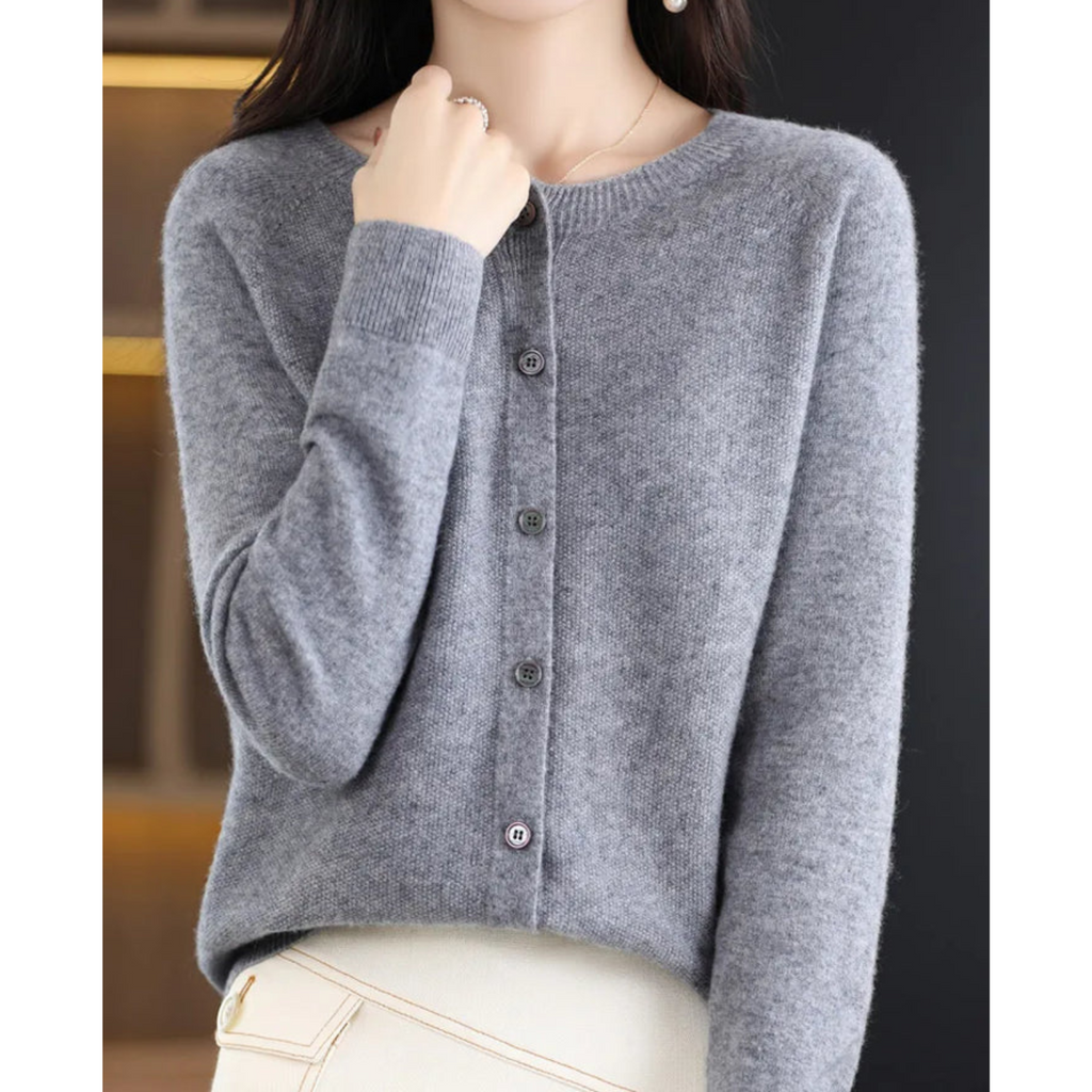 Cozy Cashmere Blend Wool Cardigan for Women Grey