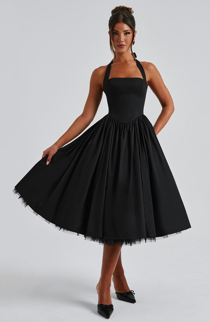 Ariana | Women's Halter Midi Dress for Wedding Guests