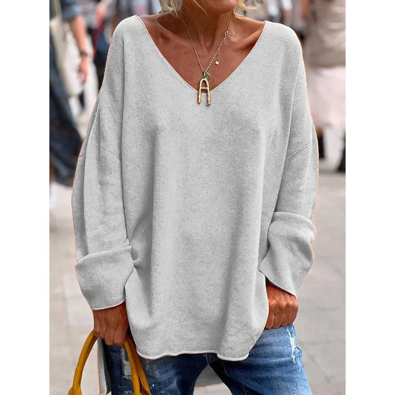Women's Modern V-Neck Blouse Gray