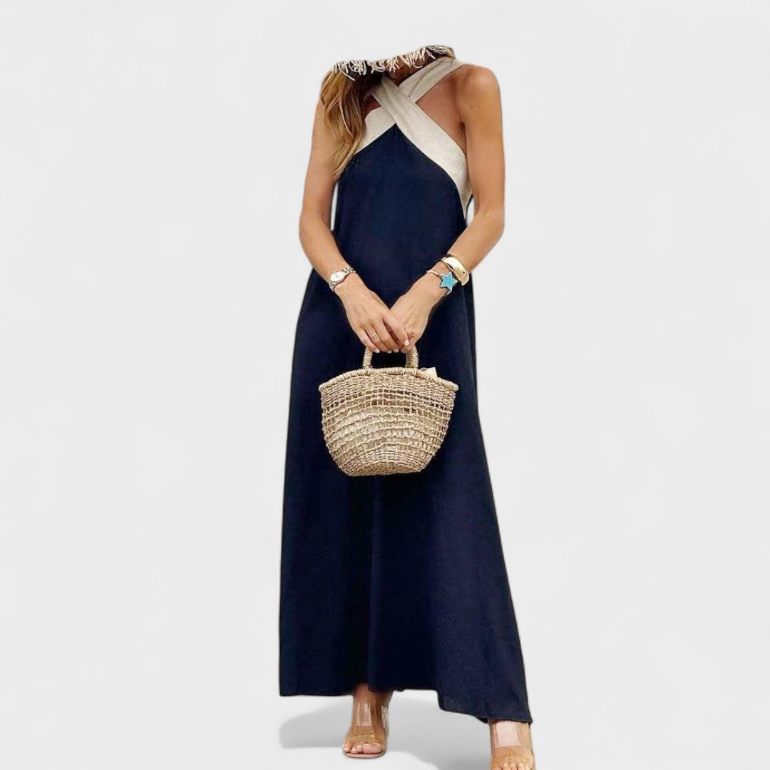 Robe longue élégante pour femme à col croisé