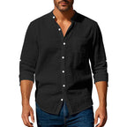 Men’s Stand‑Collar Long‑Sleeve Shirt with Pockets Black