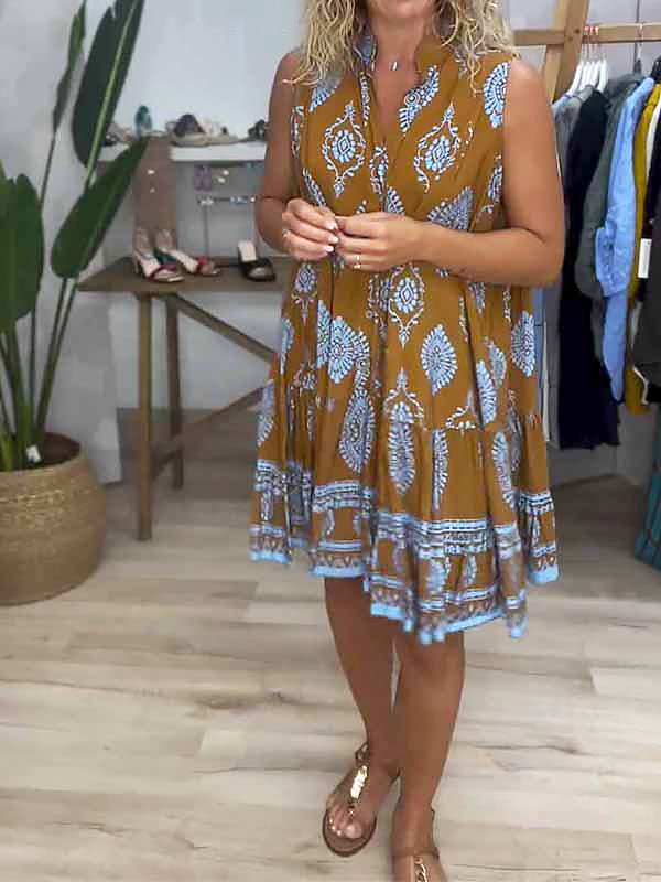 Lily | Robe mini sans manches imprimée bohème pour femme