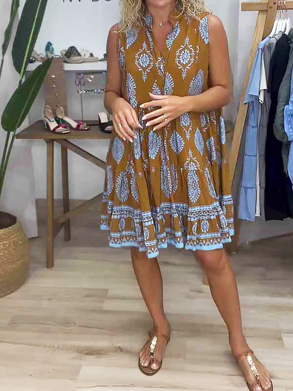 Lily | Robe mini sans manches imprimée bohème pour femme