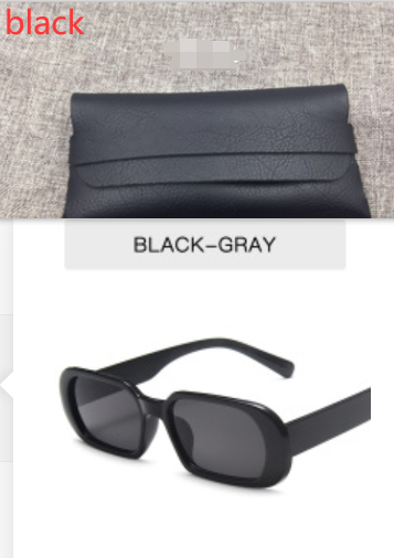 Retro Candy Color Small Frame Sunglasses With glasses bag Bright black all gray