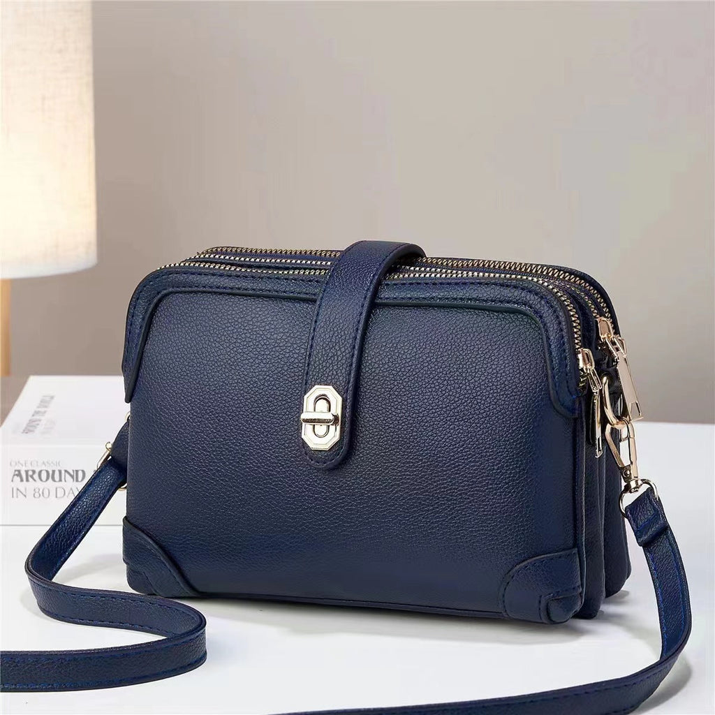 Elegant Multi-Layer Soft Leather Handbag Blue