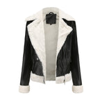 Womens Eco Leather Winter Jacket With Plush Fleece Lining