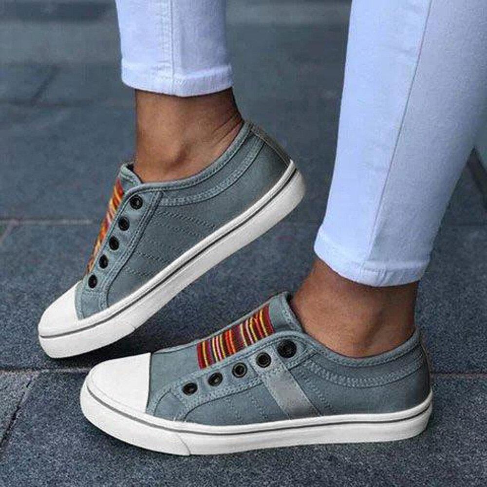 Women's Large Canvas Elastic Flats Gray