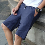 Men's Leisure Shorts Breathable Cotton Blend Drawstring Dark Blue