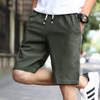 Men's Leisure Shorts Breathable Cotton Blend Drawstring Green